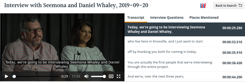 A Representation of the Whaley Oral History's Transcript Component in Canopy